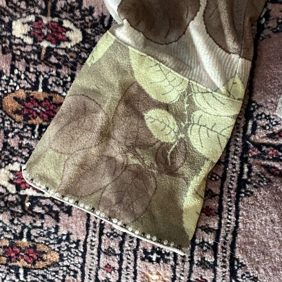 Suede-like leaf pattern Jane Doe brand Shirt with Pearl Snap buttons Size L - Picture 6 of 15